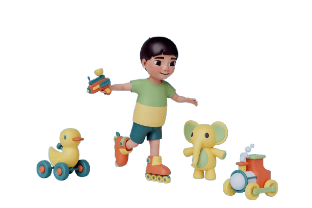 Child playing with colorful toys and vehicles in a fun learning environment